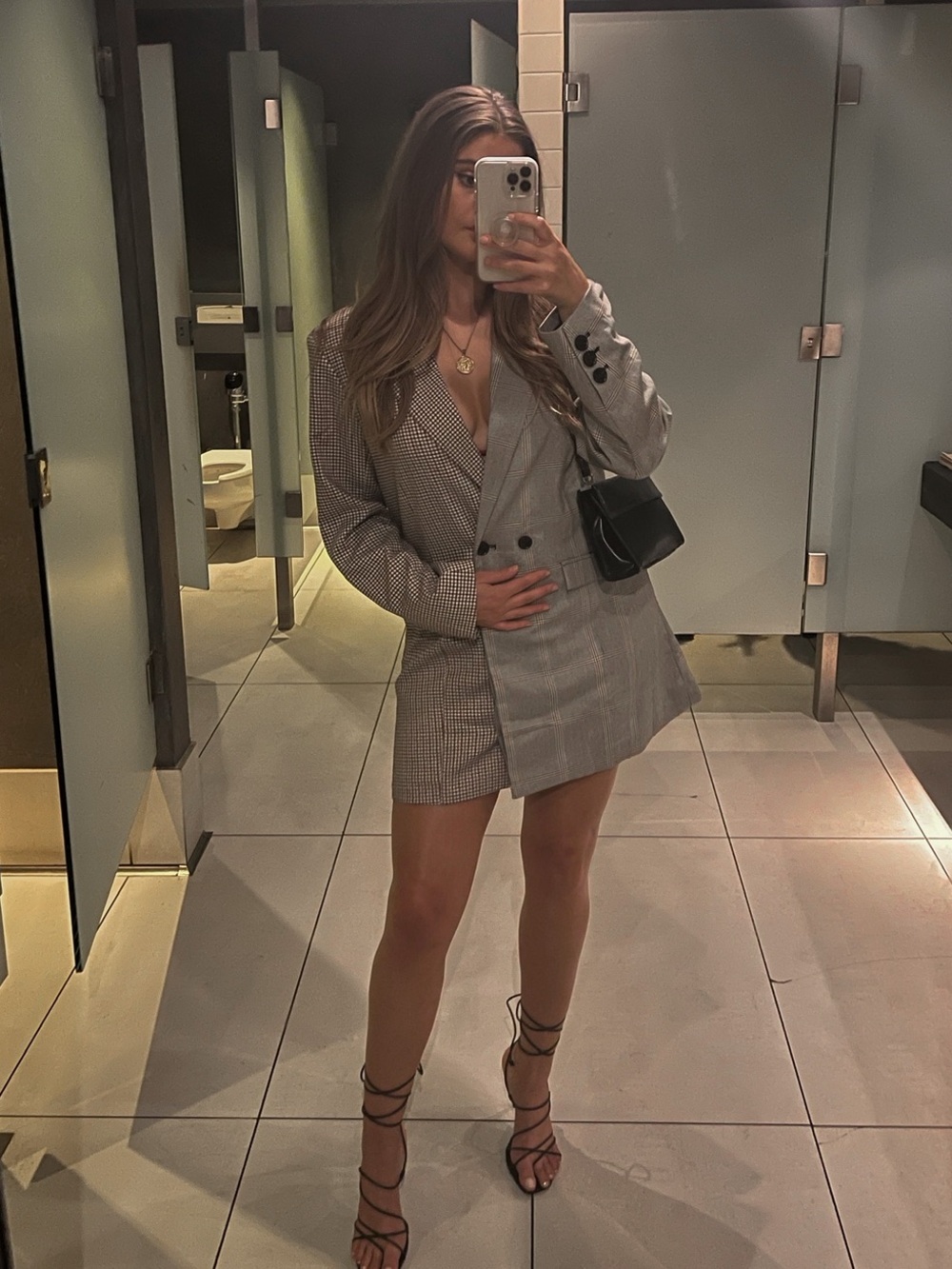 Abercrombie & Fitch Gray Houndstooth Double-Breasted Blazer Dress